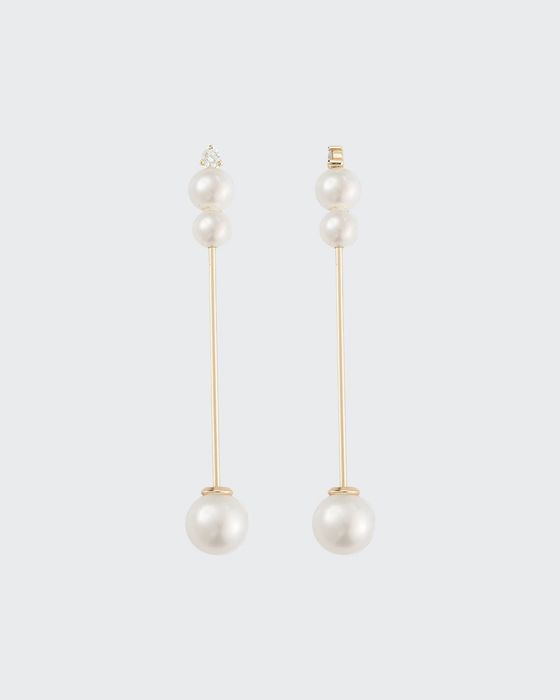 14k Medium Pearl & Diamond Stick Earrings