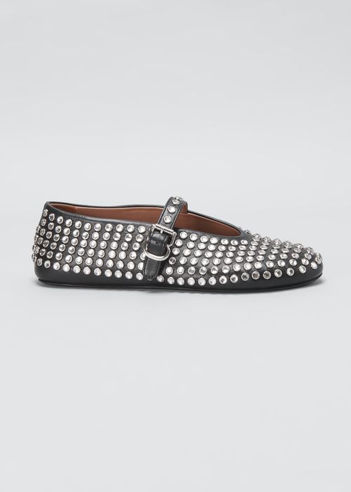 Leather Mary Jane Flats With Allover Studs