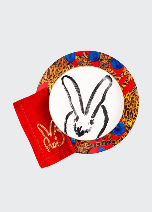 Painted Bunny Embroidered Dinner Napkin, Red/Gold