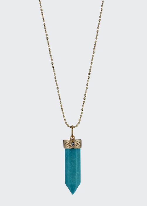 14k Crystal Pendant Necklace, Turquoise/Gold