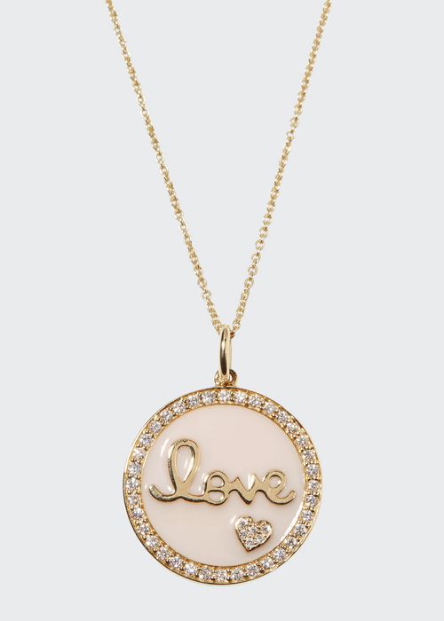 14k Gold Love Medallion Necklace w/ Enamel & Diamonds