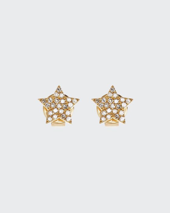 Pave Diamond 14K Gold Star Stud Earrings