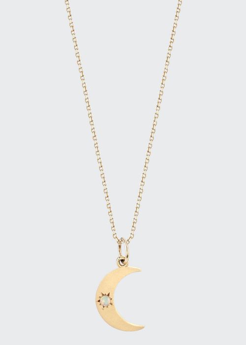 Crescent Moon Phase Necklace with Opal Center