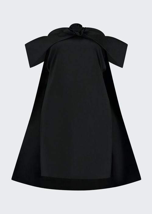 Off-the-Shoulder Taffeta Mini Dress w/ Rosette Applique
