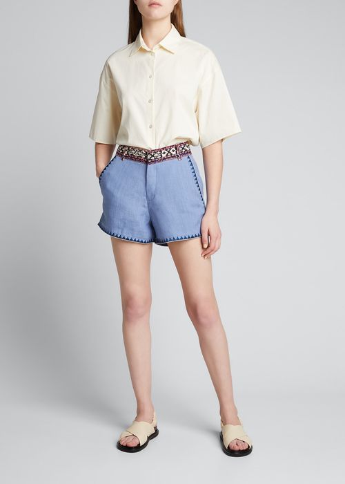 Nerano Embroidered Linen Shorts