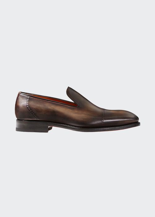 Men's Burnished Leather Cap-Toe Loafers
