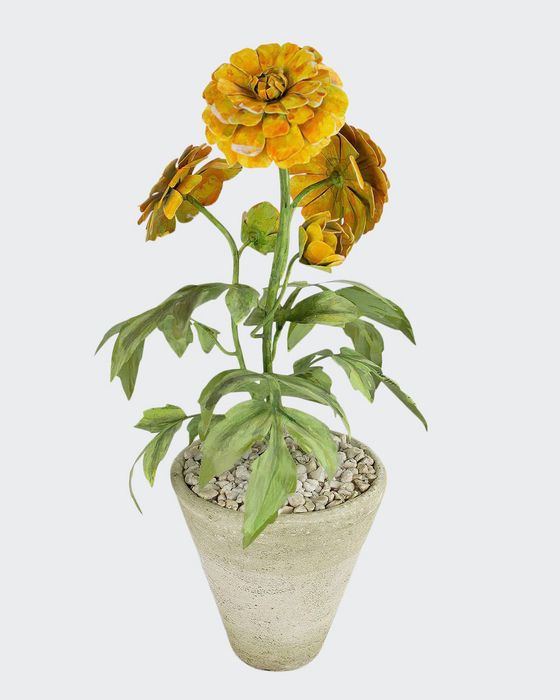 Marigold October Birth Flower in White Terracotta Pot