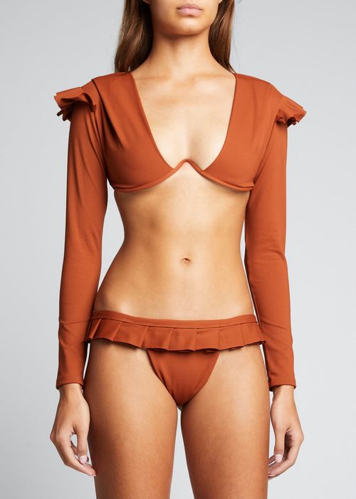 Antigua Ruffle Long-Sleeve Bikini Top