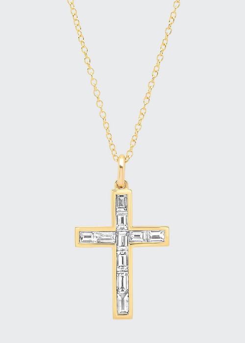 18k Diamond Baguette Cross Pendant Necklace