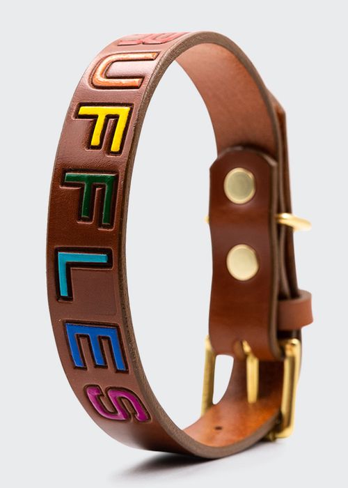 Rainbow Leather Dog Collar - Personalized - Size S
