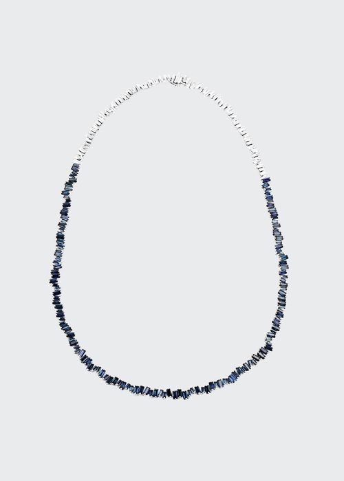 18K White Gold Blue Sapphire Tennis Necklace
