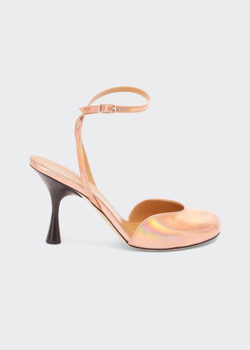 Iridescent Leather Ankle-Strap Pumps