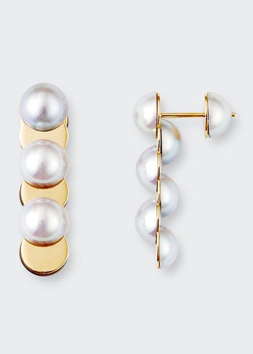 Slide Earrings with Still Akoya Pearls, 7mm to 7.5mm