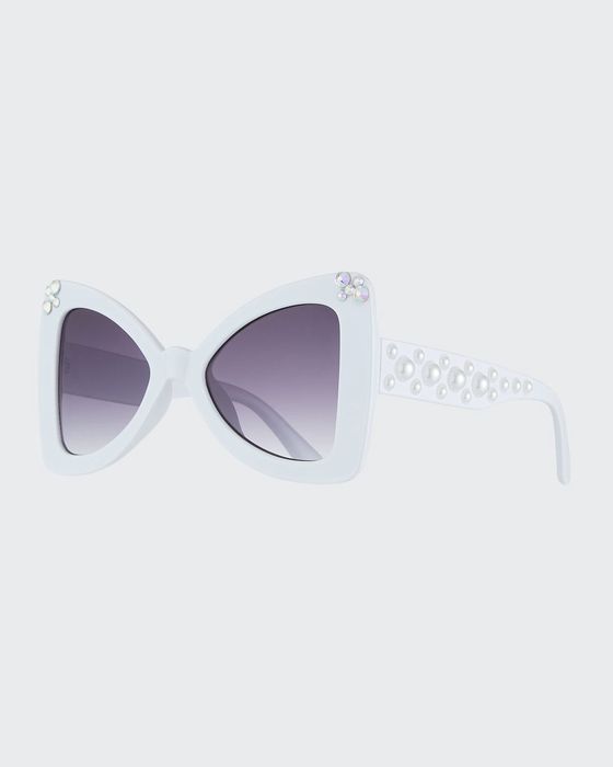 Girl's Embellished Crystal & Pearly Cat-Eye Sunglasses