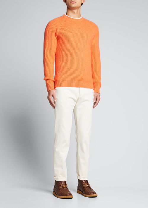 Men's Cashmere-Silk Crewneck Rib Sweater