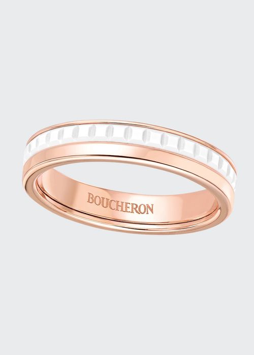 Quatre Wedding Band in Pink Gold with White Ceramic