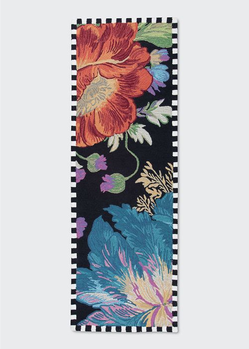 Flower Market Reflections Runner, Black - 2'6" x 8'