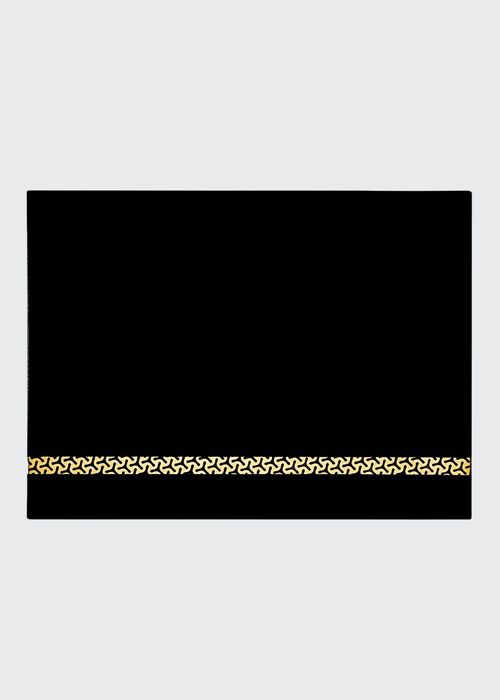 Black Frosted Glass Rectangular Placemat with 18K Gold & Black Striped Pattern