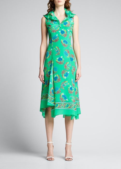 Ashita Floral-Print Handkerchief Midi Silk Dress