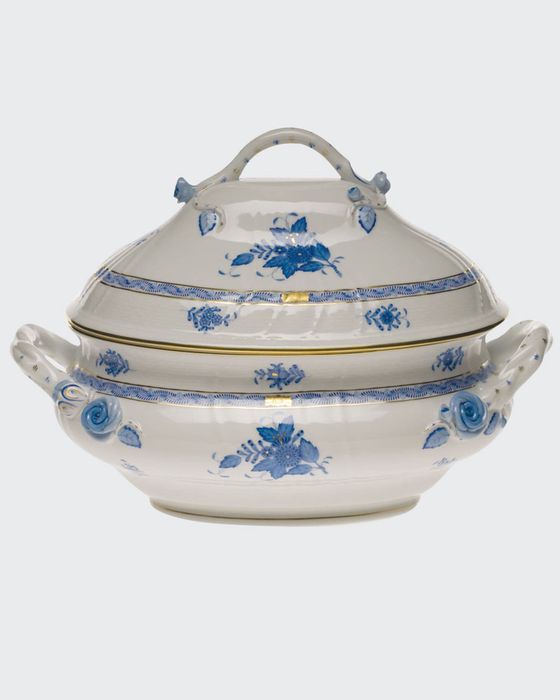 Chinese Bouquet Blue Tureen with Branch Handle