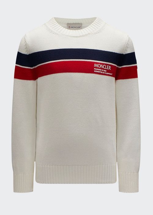 Boy's 2-Stripe Crewneck Sweater with Logo, Size 4-6