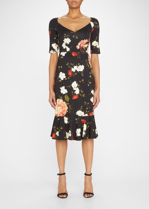 Glenys Floral-Print Ruffle-Hem Midi Dress