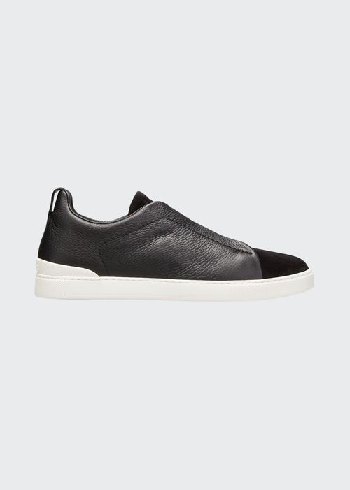 Men's Triple-Stitch Mix-Leather Slip-On Sneakers