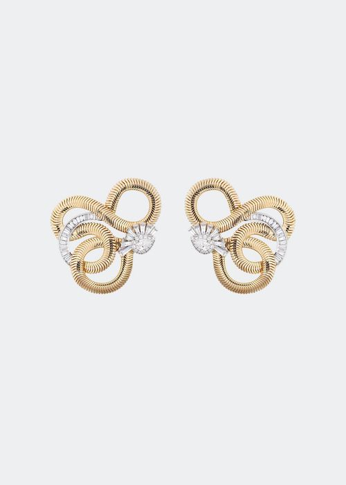 Feelings 18K Gold & White Gold Swirling Earrings 0.25 ct. Round 1.68 ct. Tapered 0.51 ct. Pear White Diamonds