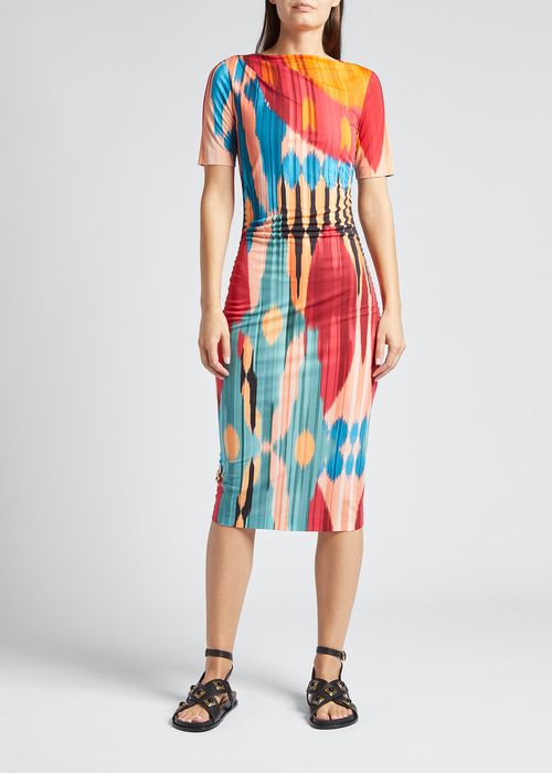 Abstract-Print Cowl-Neck Jersey Midi Dress