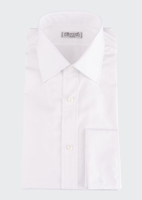 Men's Basic Solid Point-Collar Dress Shirt with French Cuffs