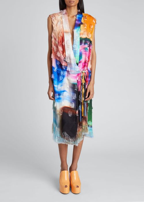 Blur Dinner Party-Print Fringe Jacquard Midi Dress