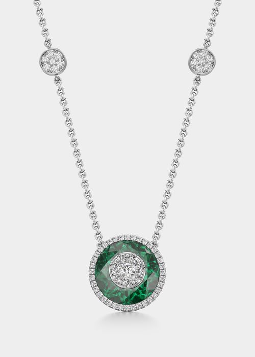 18k White Gold 13mm Halo Pendant Necklace w/ Diamonds