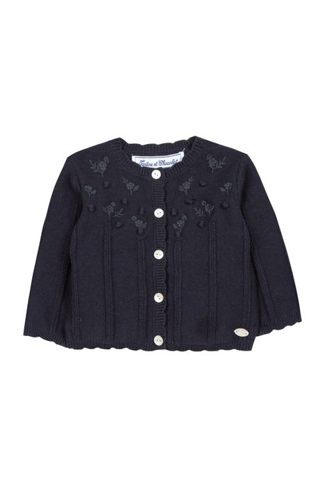 Girl's Floral Embroidered Scalloped Cardigan, Size 3-12M