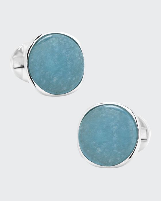 Aquamarine Jade & Sterling Silver Cufflinks