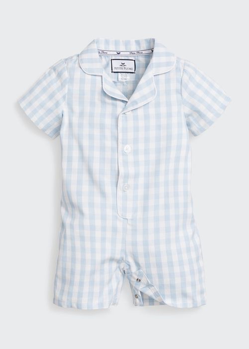 Kid's Gingham Romper w/ Contrast Piping, Size Newborn-24M Size