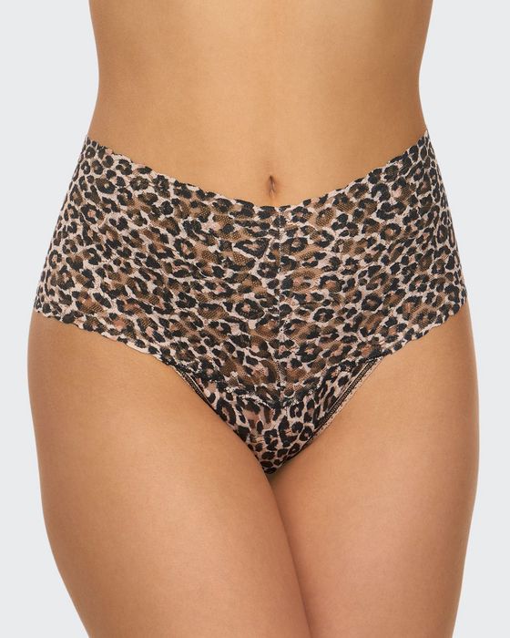 Leopard-Pattern Lace Retro Thong