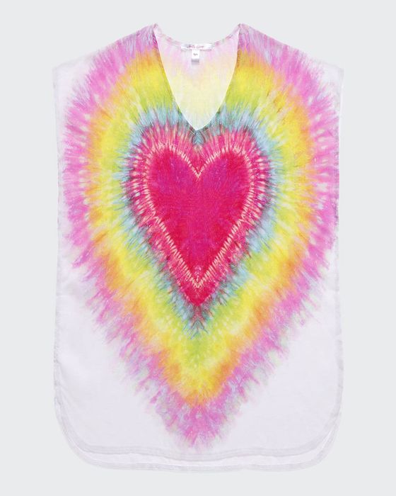 Girl's I Heart You Tie Dye Poncho Coverup, Size 2-14