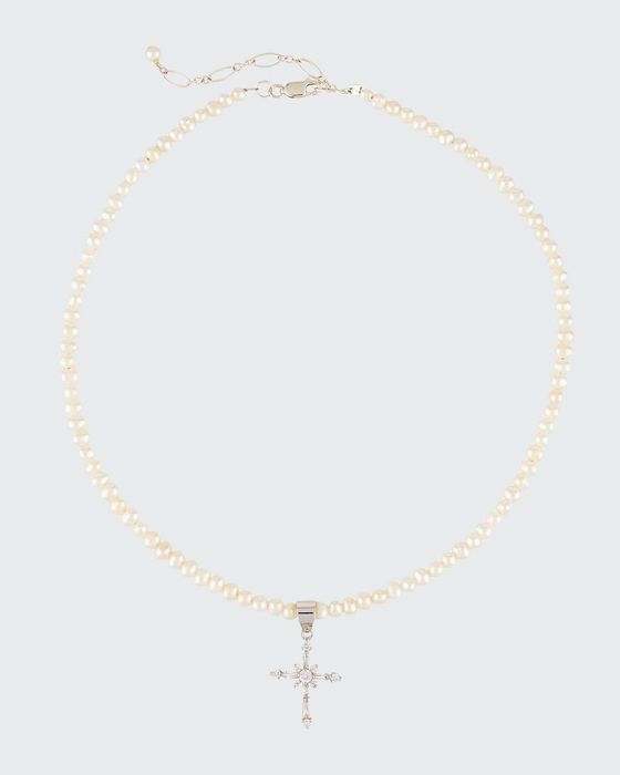 Girls' Pearl Necklace w/ Silver Cross