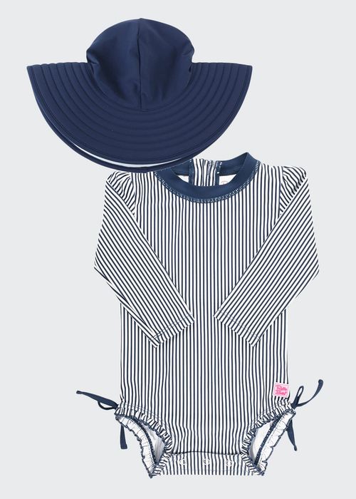 Girl's Print Rash Guard w/ Swim Hat, Size 0M-3