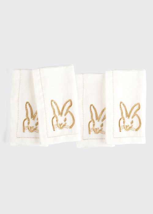 Painted Bunny Embroidered Dinner Napkin - White/Gold