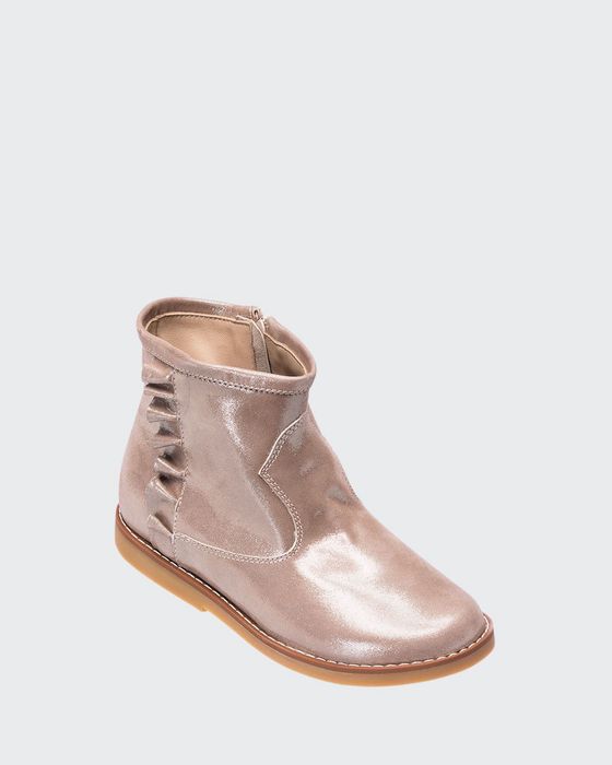 Ruffle-Trim Metallic Leather Booties, Kids