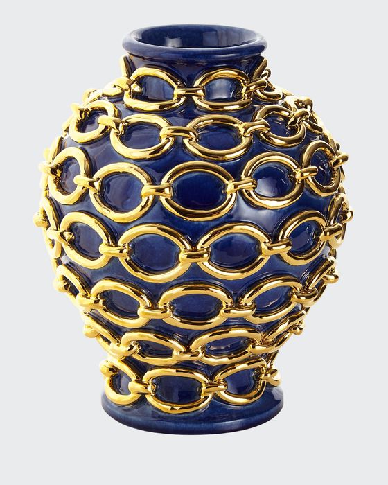 Gold Chain Wrapped Vase, Blue
