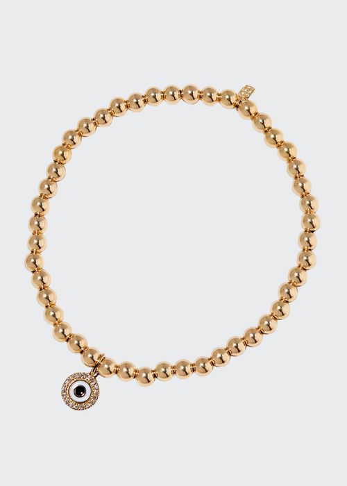 14k Gold 4mm Bead & Diamond Evil Eye Bracelet