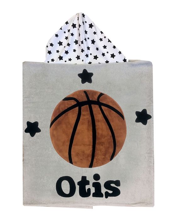 Kid's Basketball Star-Print Hooded Towel, Personalized