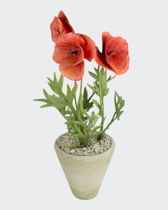 Poppy August Birth Flower in White Terracotta Pot
