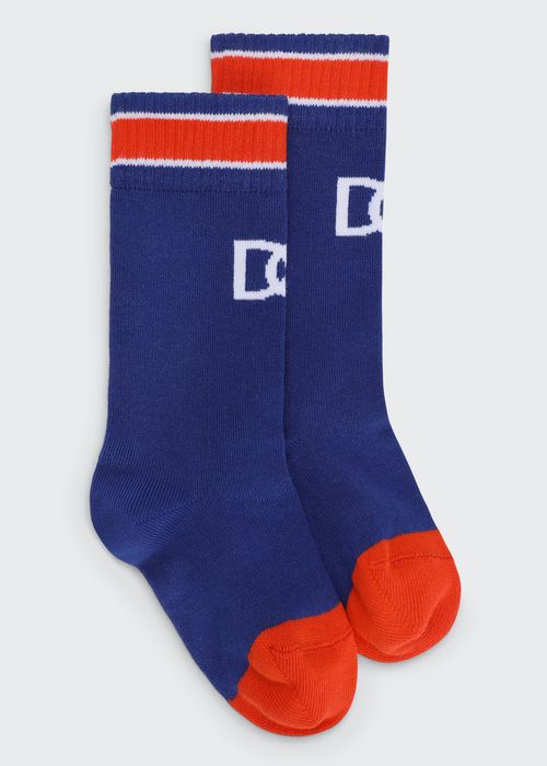 Kid's Interlocking DG Logo Ribbed Socks, Size S-L