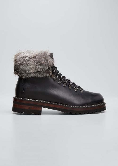 Men's Harry Leather Combat Boots w/ Fur-Trim