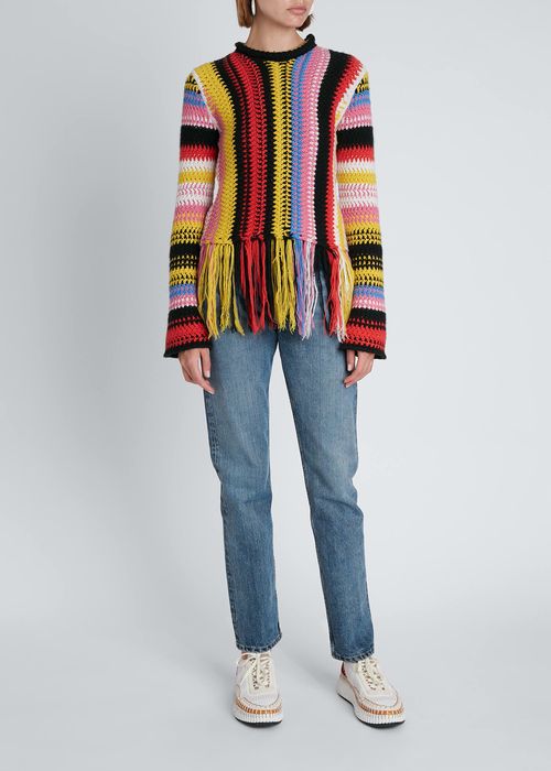 Cropped Cashmere-Wool Fringe Sweater