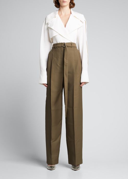 Signature Belted Tailored Wool Pants