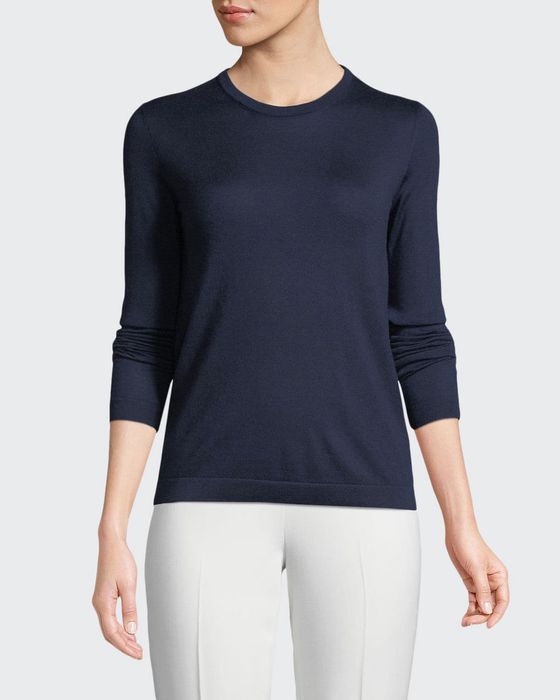 Crewneck Long-Sleeve Cashmere Jersey Sweater